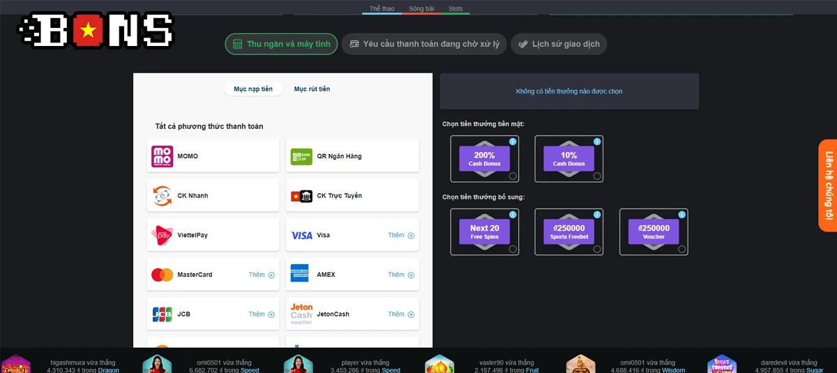 Bons hỗ trợ đa dạng các phương thức thanh toán
